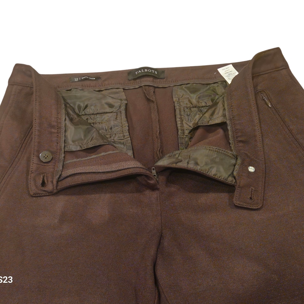 Talbots Dark Brown Textured Pants Skinny Ankle Size 12 Good Condition - Picture 3 of 7